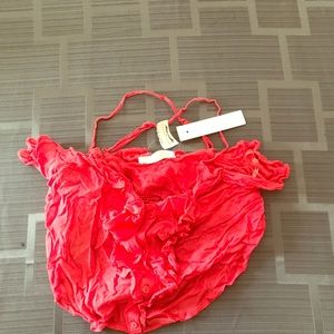 Coral ruffled crop top